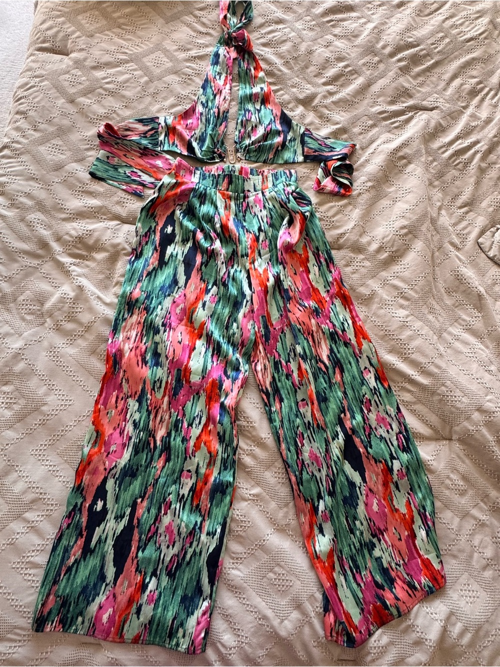Windsor Multicolor Halter Tie-Waist Wide-Leg Jumpsuit Set